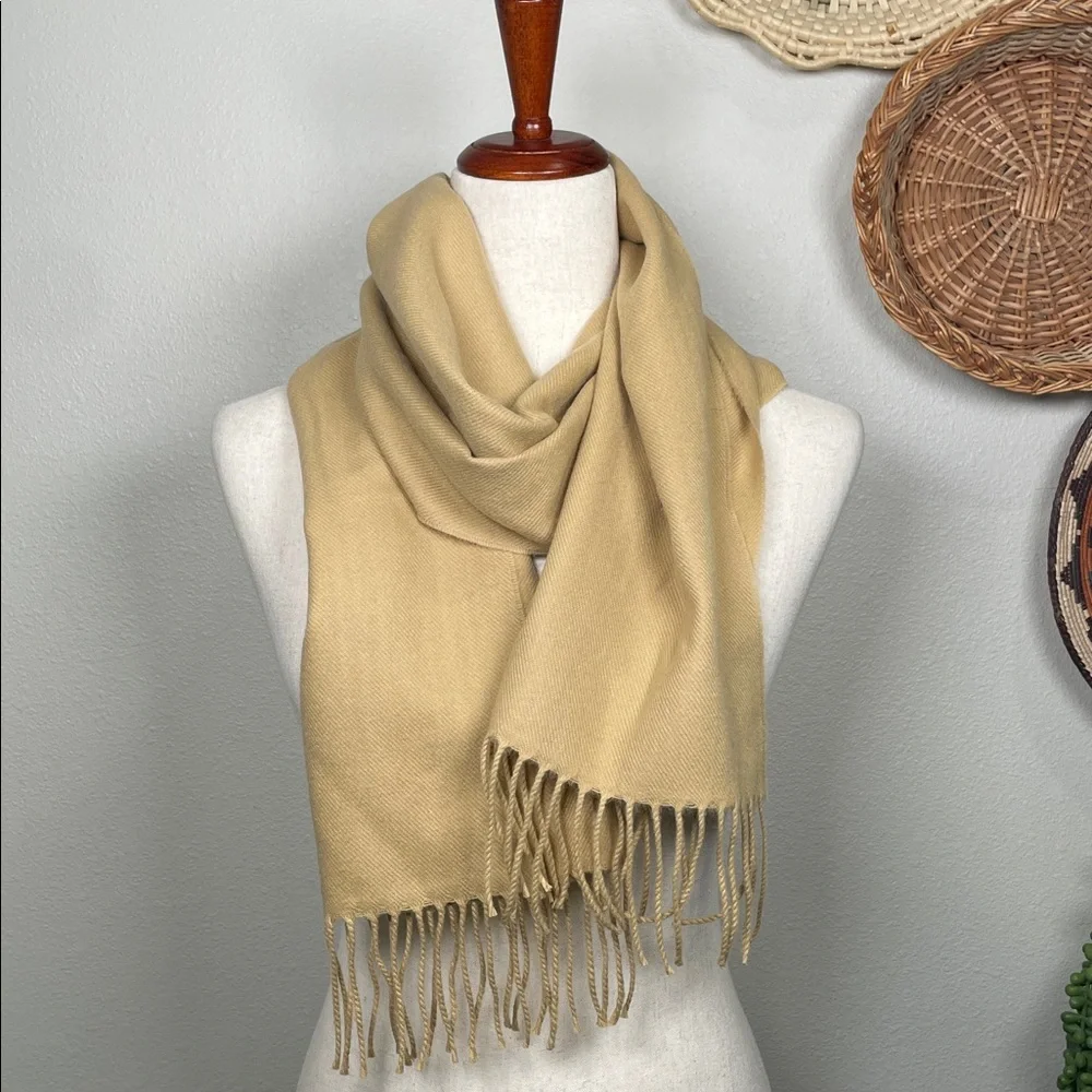 100% Cashmere Scarf Tan with Tassels Fringe